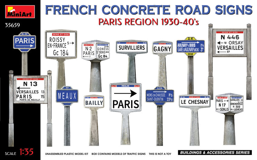 French Concrete Road Signs 1930-40s Paris Region Kit 1:35 DS Modellismo French Concrete Road Signs scala 1:35