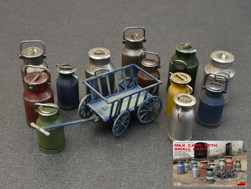 Milk Cans W/Small Cart Kit 1:35 DS Modellismo Milk Cans W/Small Cart Kit scala 1:35