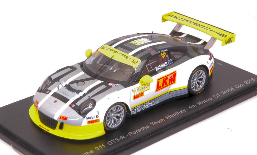 Porsche 911 GT3 N.911 4th Macau GT World Cup 2016 E.Bamber 1:43 DS Modellismo Porsche 911 GT3 4th Macau GT scala 1:43
