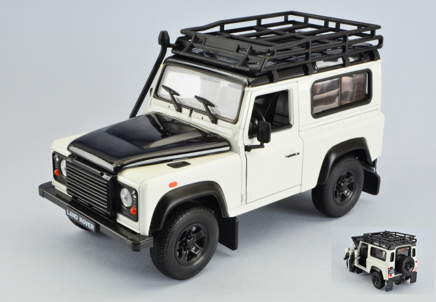 Land Rover Defender White/Black W/Roof Rack 1:24 DS Modellismo Land Rover Defender White/Black scala 1:24