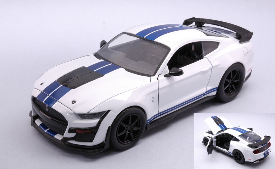 Ford Mustang Shelby Gt500 2020 White W/Blue Stripes 1:24 Jada Toys DS Modellismo Ford Mustang Shelby Gt500 2020 scala 1:24