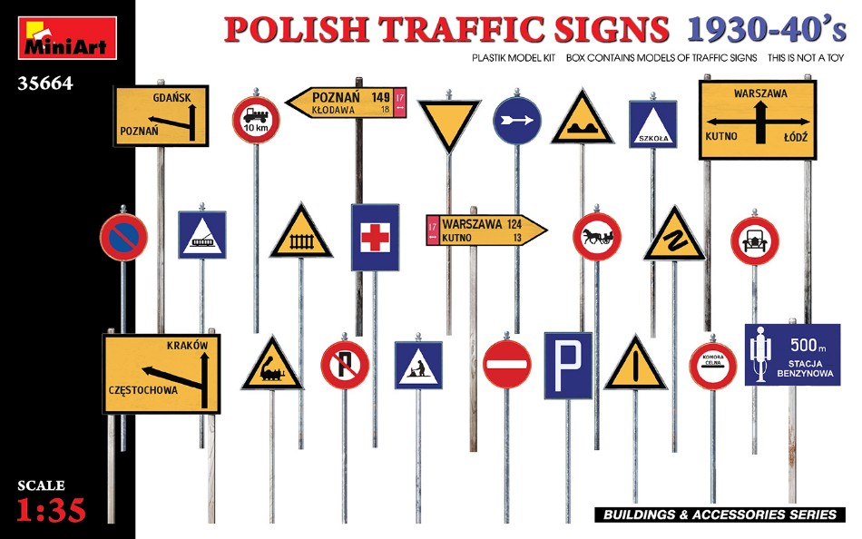 Polish Traffic Signs 1930-40s Kit 1:35 DS Modellismo Polish Traffic Signs 1930-40s Kit scala 1:35