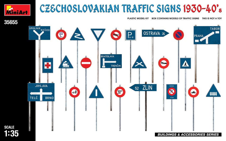 Czechoslovakian Traffic Signs 1930-40s Kit 1:35 DS Modellismo Czechoslovakian Traffic Signs scala 1:35