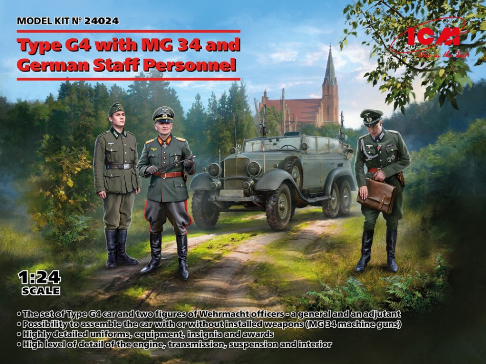 Type G4 with MG 34 and German Staff Personnel Kit 1:24 DS Modellismo Type G4 with MG 34 German Staff scala 1:24