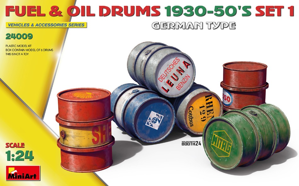 Fuel & Oil Drums 1930-50's Set 1 (German Type) Kit 1:24 DS Modellismo Fuel & Oil Drums 1930-50's Set 1 scala 1:24