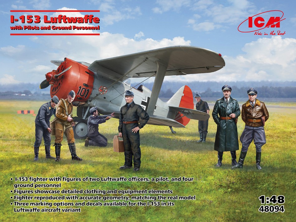 Soviet I-153 with Lutwaffe Pilots and Ground Personnel Kit 1:48 DS Modellismo Soviet I-153 with Lutwaffe Pilots scala 1:48