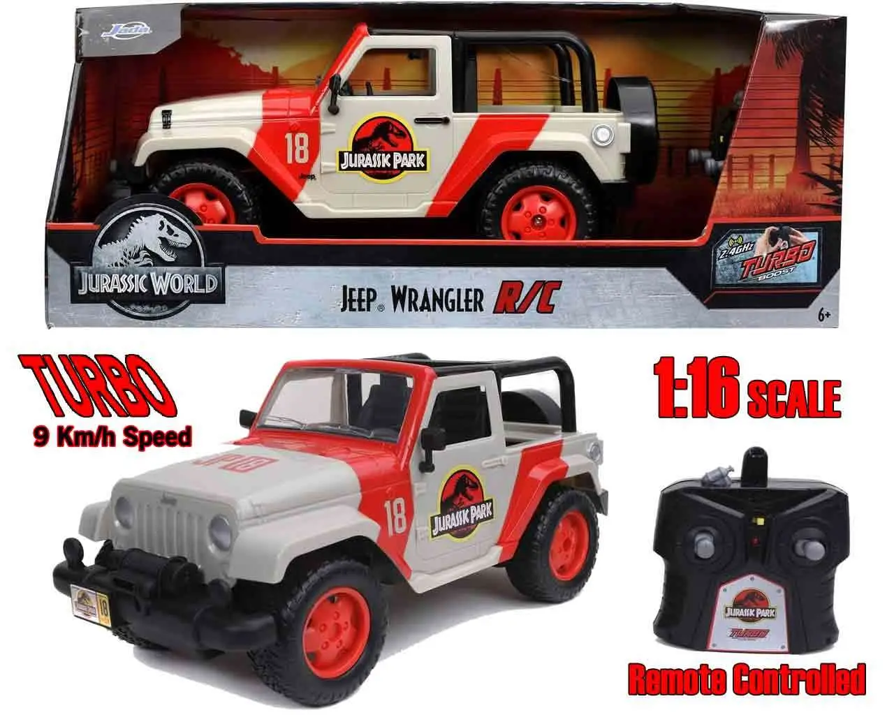 Jurassic Park 1992 Jeep Wrangler YJ Sahara 1/16 Remote Control Model DS Modellismo Jurassic Park 1992 Jeep Wrangler scala 1/16