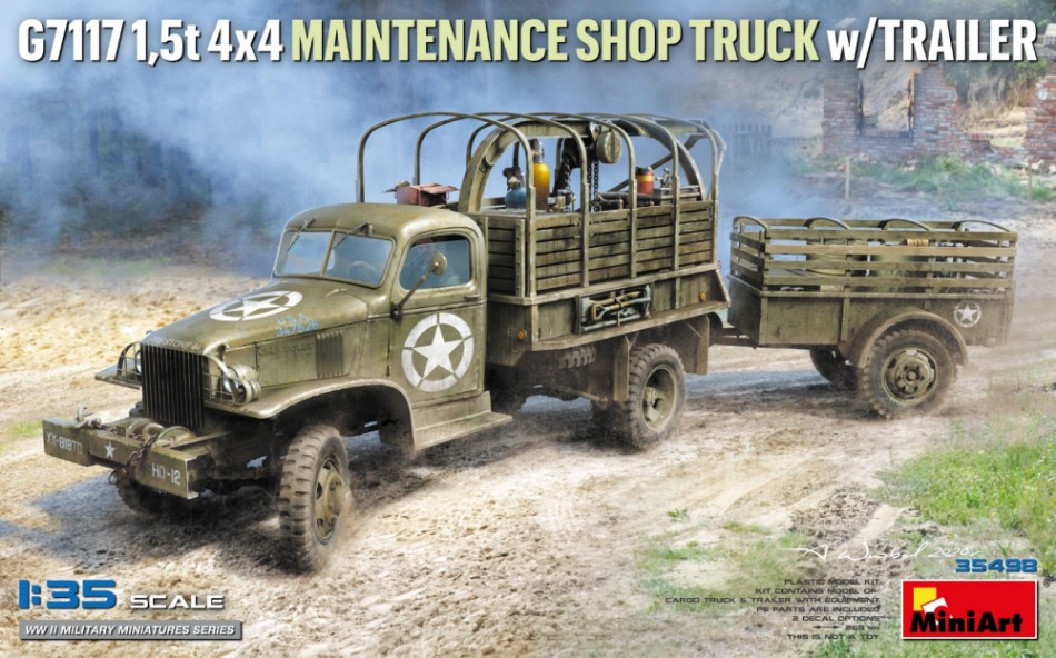 G7117 1,5 4x4 Maintenance Shop Truck W/Trailer Kit 1:35 DS Modellismo G7117 1,5 4x4 Maintenance Shop scala 1:35