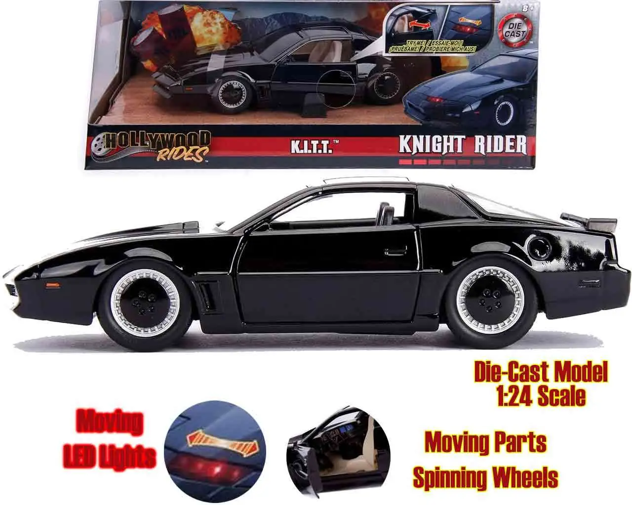 Knight Rider Kitt 1982 Pontiac Firebird Trans AM Lights 1/24 Die-Cast Model DS Modellismo Knight Rider Kitt 1982 Pontiac scala 1/24