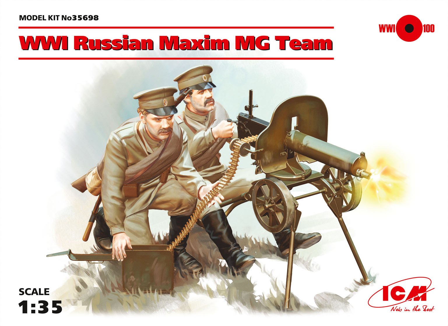 1/35 Wwi Russian Maxim MG Team (2 figures) (100% new molds) DS Modellismo Wwi Russian Maxim MG Team scala 1/35 ICM