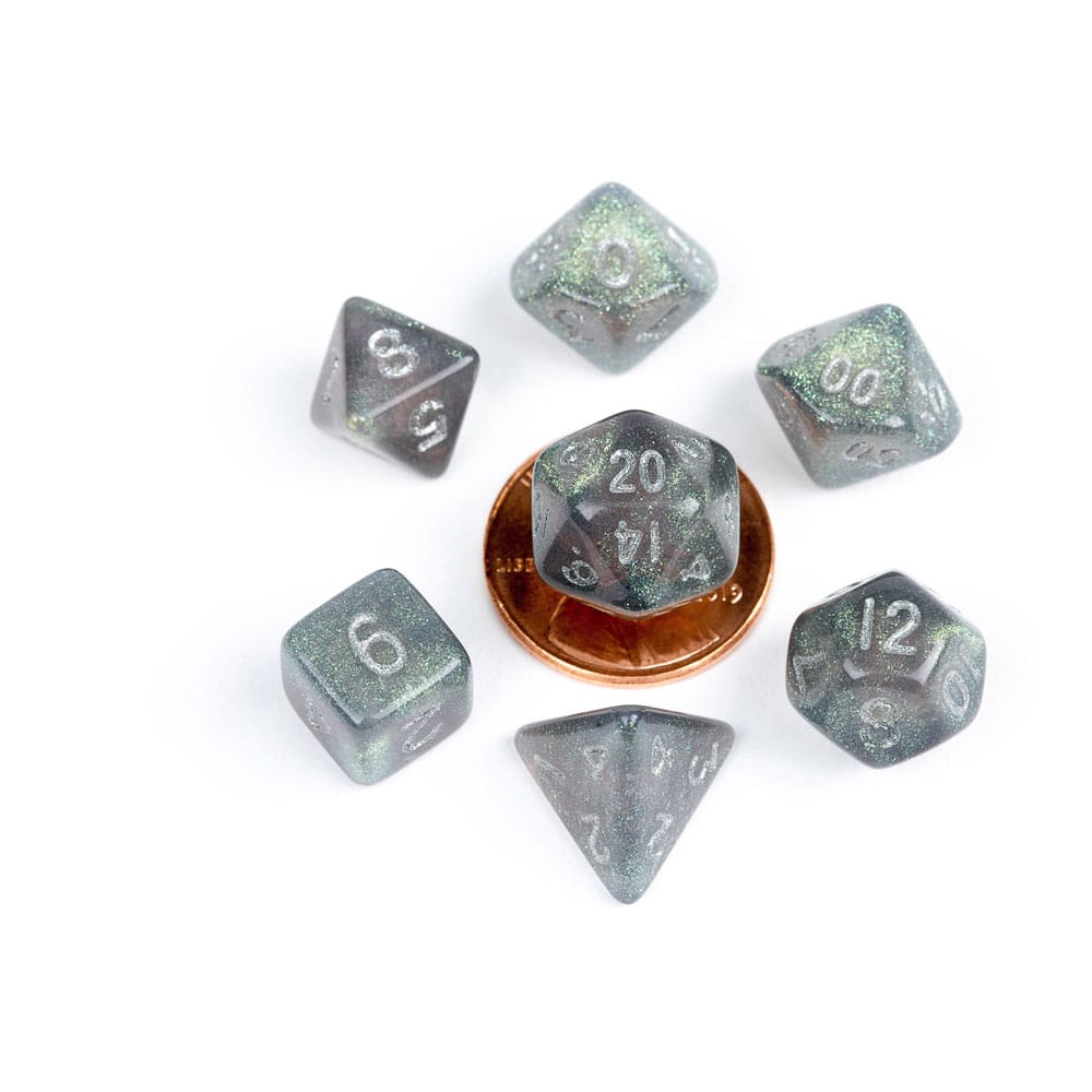 FanRoll Mini Dice Set Stardust Gray with Silver Numbers (7) DS Modellismo FanRoll Mini Dice Stardust Gray with Silver