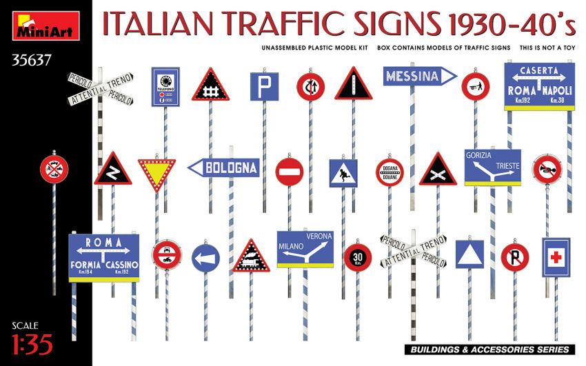 Italian Traffic Signs 1930-40s Kit 1:35 DS Modellismo Italian Traffic Signs 1930-40s scala 1:35