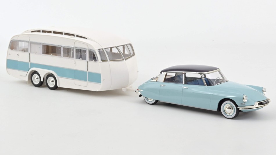 Citroen DS 19 1959 Bleu Nuage & Caravan Hanon 1:18 DS Modellismo Citroen DS 19 1959 Bleu Nuage scala 1:18