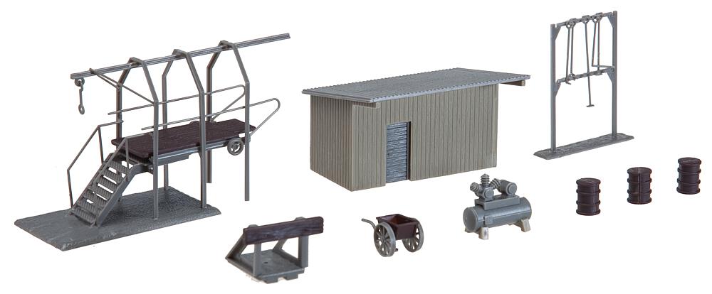 Baracca attrezzata con compressore, soffiatore per tubi Scala H0 DS Modellismo Baracca attrezzata compressore, scala H0