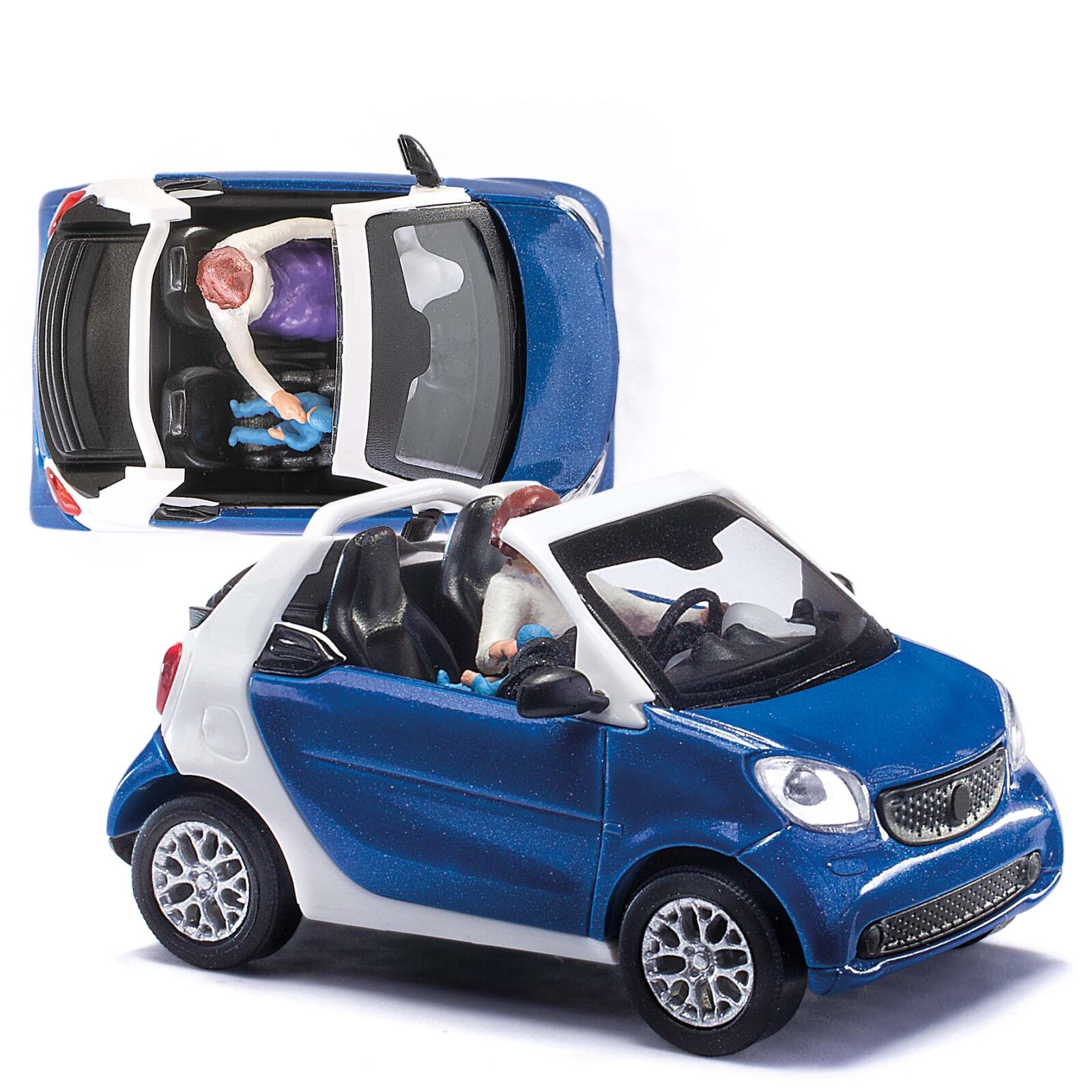 Smart Fortwo cabrio 2015 | con mamma e bimbo nel seggiolino Scala H0 DS Modellismo Smart Fortwo cabrio 2015 | mamma scala H0