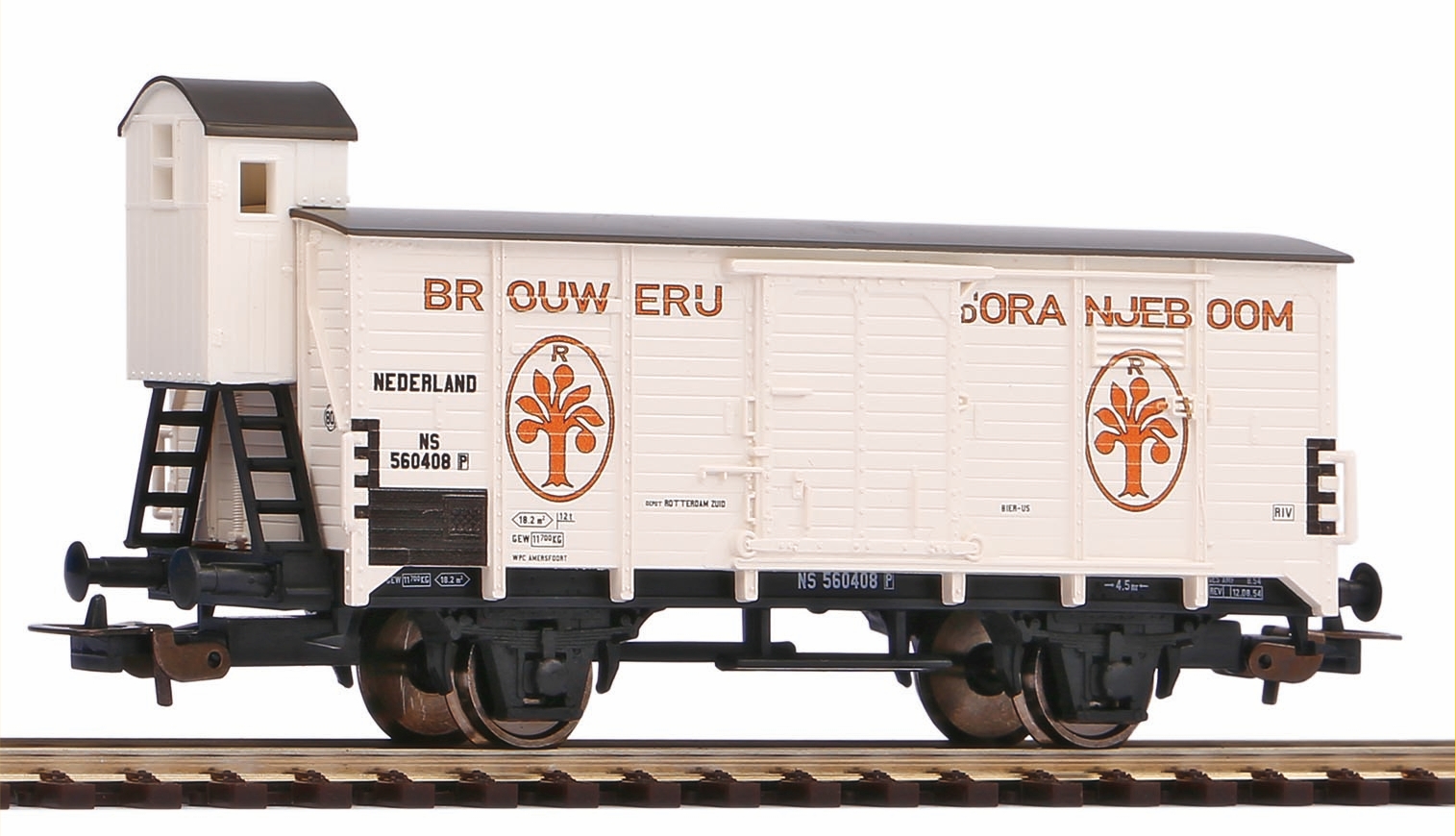 Carro per trasporto birra "D’Oranjeboom" NS Epoca III, con garitta del frenatore Scala H0 DS Modellismo Carro per trasporto birra scala H0