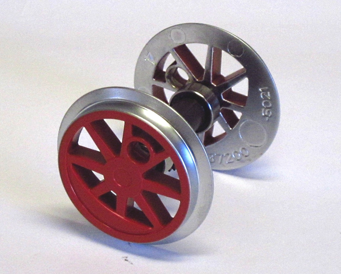Coppia ruote con ingranaggio + cuscinetto a sfere per BR 80 rosso Scala G DS Modellismo Coppia ruote ingranaggio cuscinetto scala G