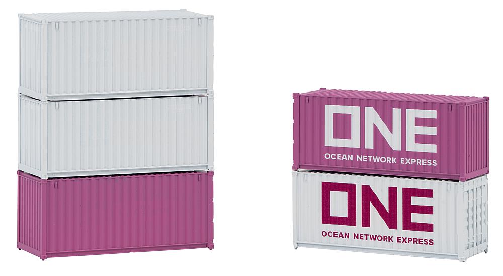 Container da 20' "ONE" - Set da 5 pezzi Scala H0 DS Modellismo Container da 20' "ONE" Set da 5 scala H0