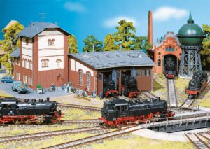 Rimessa locomotive, 3 stalli scala H0 Faller