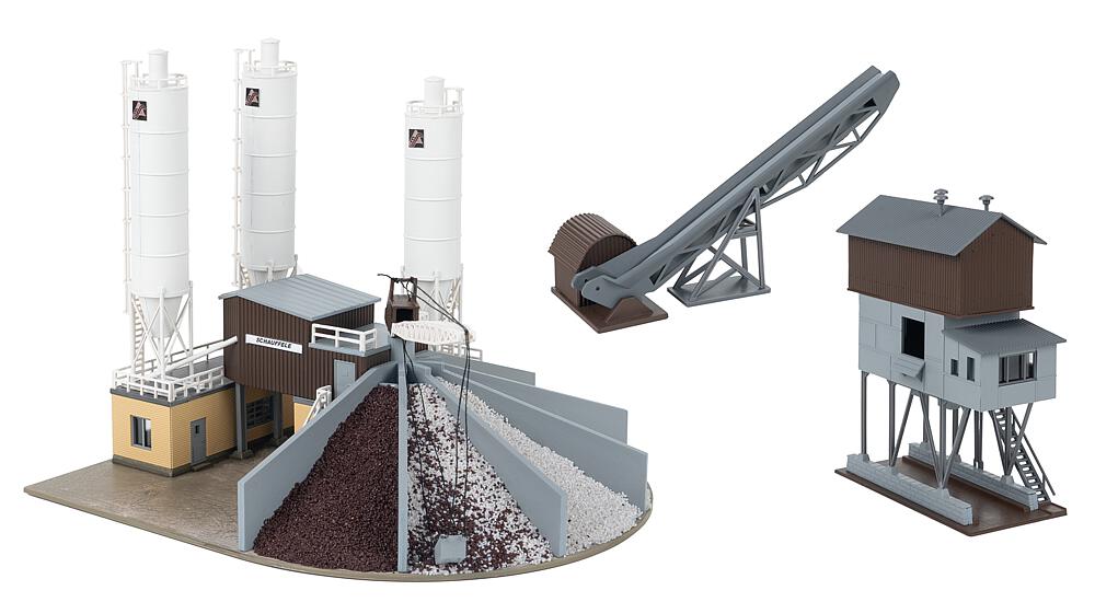 Impianto di betonaggio con silo di carico della ghiaia Scala N DS Modellismo Impianto di betonaggio silo scala N
