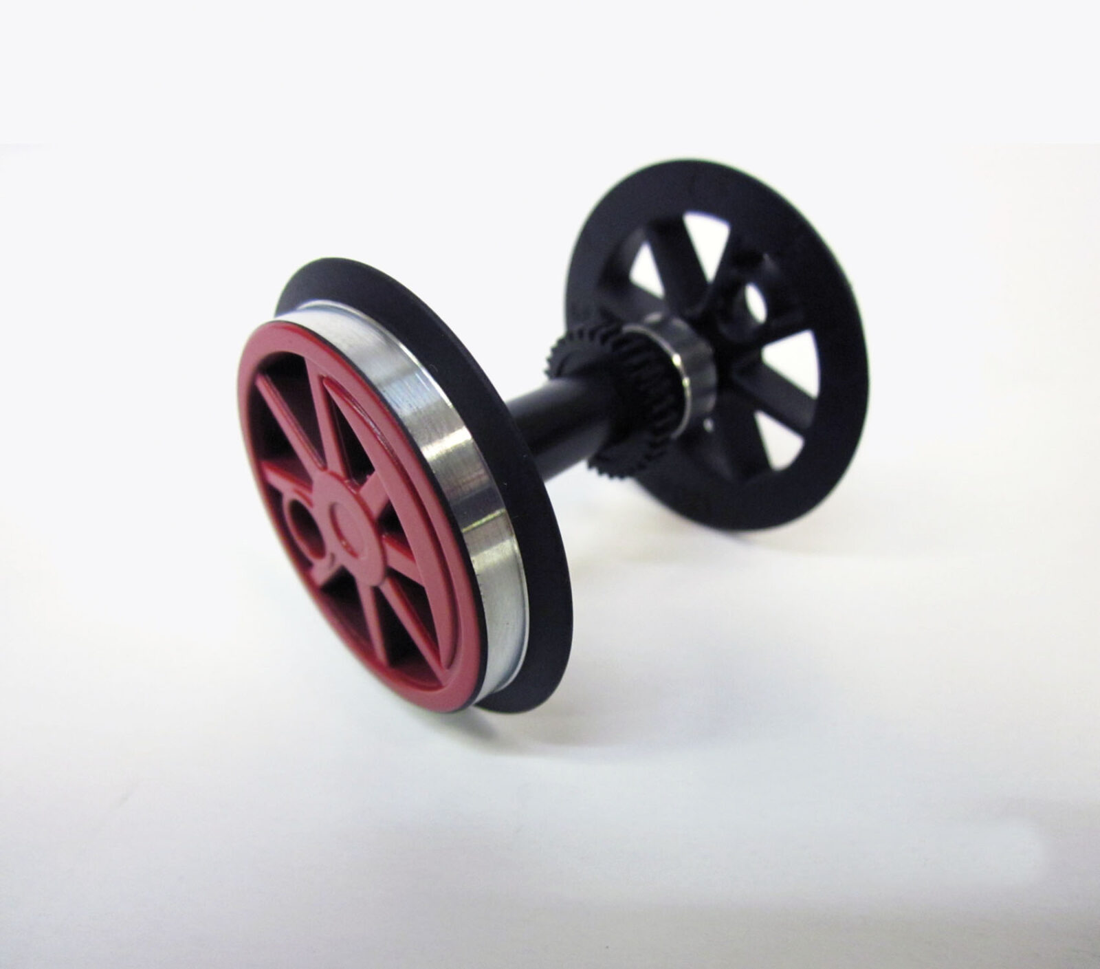 Coppia ruote con ingranaggio + cuscinetto a sfere per BR 80 rosso Scala G DS Modellismo Coppia ruote ingranaggio cuscinetto scala G