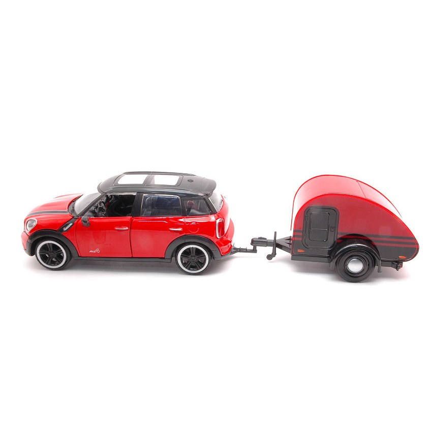 Mini Cooper S Countryman With Camper Trailer Red/Black 1:24 DS Modellismo Mini Cooper S Countryman With Camper Trailer Red/Black 1:24