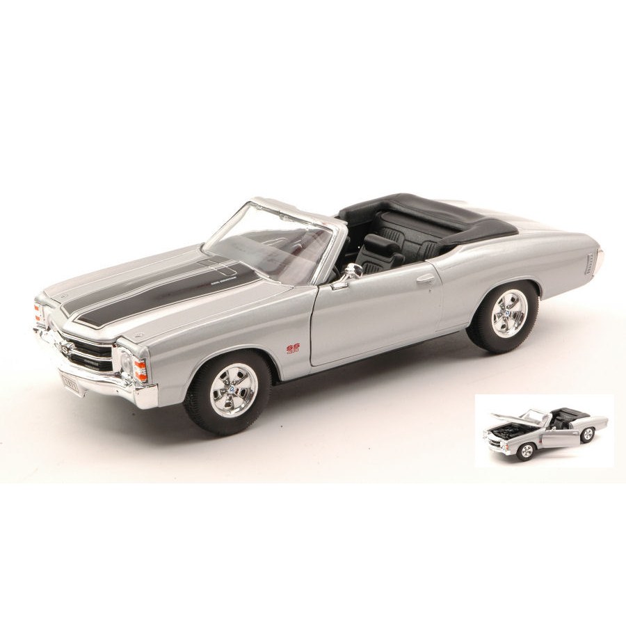 Chevrolet Chevelle Ss 454 1971 Silver W/Black Stripes 1:24 DS Modellismo Chevrolet Chevelle Ss 454 1971 Silver W/Black Stripes 1:24
